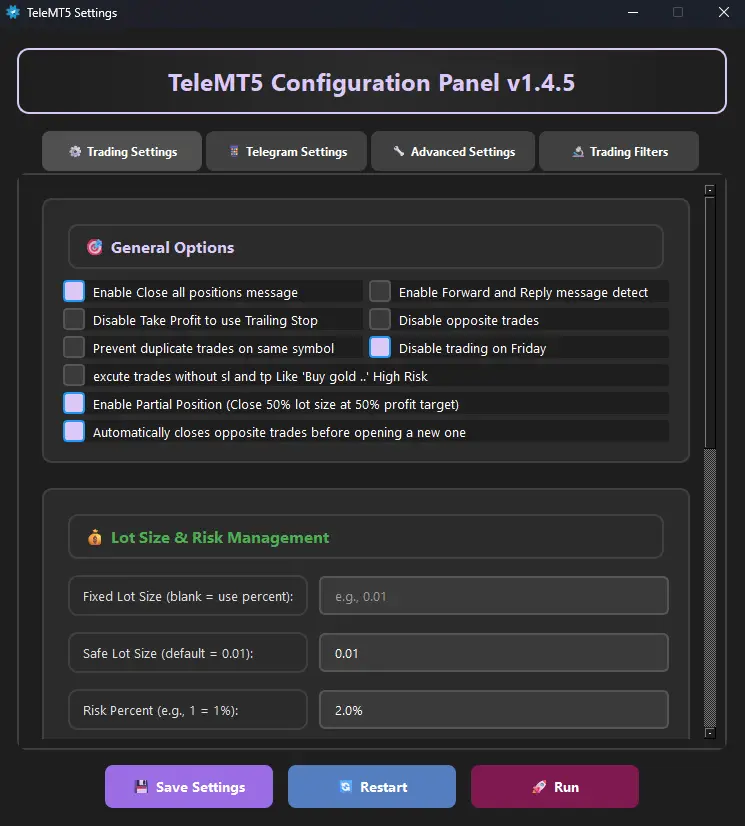 TeleMT5 Settings