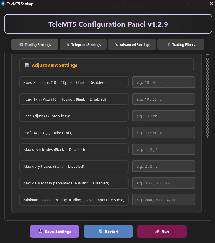 TeleMT5 Settings