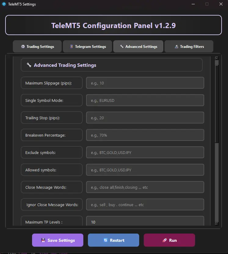 TeleMT5 Settings